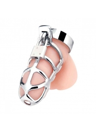 Серебристая металлическая клетка для члена с замком Enslave Cock Cage - BlueLine - купить с доставкой в Кисловодске