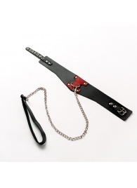 Черный широкий ошейник с красным декором и поводком - Crazy Handmade - купить с доставкой в Кисловодске