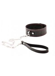 Черный широкий ошейник с красной строчкой и поводком - Crazy Handmade - купить с доставкой в Кисловодске