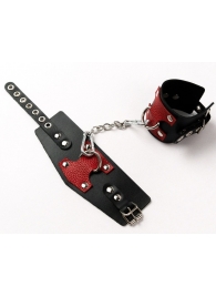 Черные кожаные оковы с красными вставками - Crazy Handmade - купить с доставкой в Кисловодске