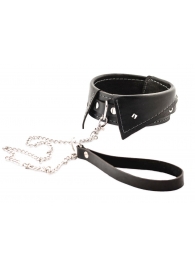 Черный ошейник-воротничок с металлическим поводком - Crazy Handmade - купить с доставкой в Кисловодске
