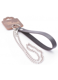 Серебристый металлический поводок с кожаной черной ручкой - 80 см. - Crazy Handmade - купить с доставкой в Кисловодске