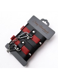 Черно-красные кожаные наручники на металлической сцепке - Crazy Handmade - купить с доставкой в Кисловодске