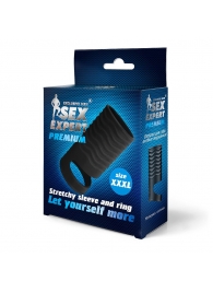 Черная открытая насадка на пенис с кольцом для мошонки XXXL-size - 9,9 см. - Sex Expert - в Кисловодске купить с доставкой