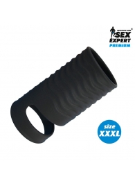 Черная открытая насадка на пенис с кольцом для мошонки XXXL-size - 9,9 см. - Sex Expert - в Кисловодске купить с доставкой
