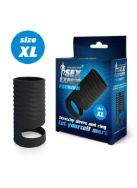 Черная открытая насадка на пенис с кольцом для мошонки XL-size - 8,9 см. - Sex Expert - в Кисловодске купить с доставкой