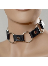 Кожаный черный ошейник с кольцами - Sitabella - купить с доставкой в Кисловодске