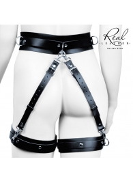Черный кожаный пояс с гартерами - S-M - Notabu - купить с доставкой в Кисловодске