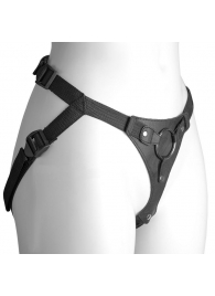 Черный женский пояс-трусики с кольцом для фиксации насадок - LOVETOY (А-Полимер) - купить с доставкой в Кисловодске