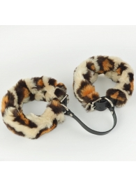 Черные кожаные оковы со съемной леопардовой опушкой - Sitabella - купить с доставкой в Кисловодске