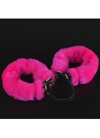 Черные кожаные оковы со съемной ярко-розовой опушкой - Sitabella - купить с доставкой в Кисловодске