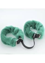 Черные кожаные оковы со съемной зеленой опушкой - Sitabella - купить с доставкой в Кисловодске