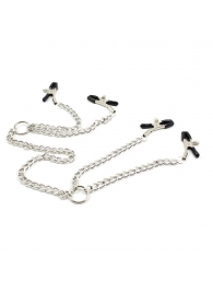 Серебристые зажимы для сосков и половых губ на тонкой цепочке - Notabu - купить с доставкой в Кисловодске