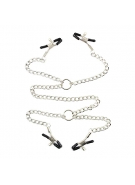 Серебристые зажимы для сосков и половых губ на тонкой цепочке - Notabu - купить с доставкой в Кисловодске