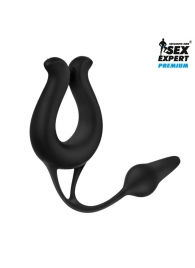 Черная вибронасадка Sex Expert с анальной втулкой - Sex Expert - в Кисловодске купить с доставкой