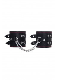 Черные кожаные наручники с двумя ремнями и контрастной строчкой - Pecado - купить с доставкой в Кисловодске