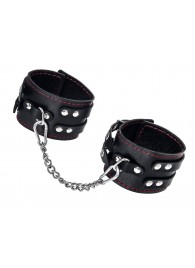 Черные кожаные оковы с двумя ремнями и контрастной строчкой - Pecado - купить с доставкой в Кисловодске