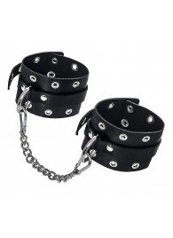 Черные кожаные однослойные оковы с люверсами - Pecado - купить с доставкой в Кисловодске