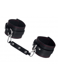 Черные кожаные однослойные оковы с контрастной строчкой - Pecado - купить с доставкой в Кисловодске