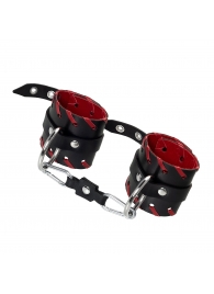 Черно-красные наручники из натуральной кожи - Pecado - купить с доставкой в Кисловодске