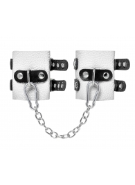 Бело-черные наручники с двумя ремешками и люверсами - Pecado - купить с доставкой в Кисловодске