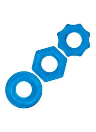 Комплект из трех голубых колец для эрекции 3-Pack Nuts   Bolts Stretch Cock Ring Set - BlueLine - в Кисловодске купить с доставкой