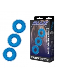 Комплект из трех голубых колец для эрекции 3-Pack Ultra-Stim Stretch Cock Rings - BlueLine - в Кисловодске купить с доставкой