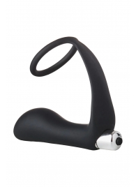 Черное эрекционное кольцо с вибропробкой Vibrating Anal Plug With Cockring - Dream Toys - в Кисловодске купить с доставкой