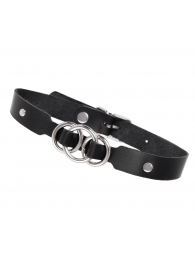 Черный кожаный ошейник со связанными кольцами - Pecado - купить с доставкой в Кисловодске