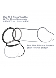 Набор из трех черных эрекционных колец Silicone 3-Ring Stamina Set - Pipedream - в Кисловодске купить с доставкой