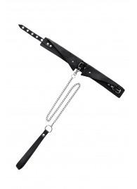 Черный кожаный ошейник-воротник с поводком - Pecado - купить с доставкой в Кисловодске