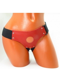 Красные кожаные трусики для страпона - БДСМ Арсенал - купить с доставкой в Кисловодске