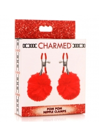 Красные зажимы на соски с помпонами Pom Pom - XR Brands - купить с доставкой в Кисловодске