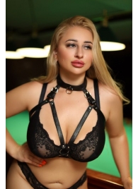 Черная кожаная сбруя с ошейником plus size из нежной кожи - БДСМ Арсенал - купить с доставкой в Кисловодске