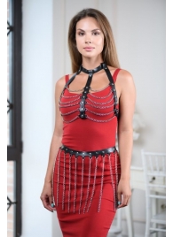 Черно-серебристая портупея-юбка plus size с цепочками - БДСМ Арсенал - купить с доставкой в Кисловодске