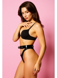 Эффектный черный пояс из лаковой эко-кожи - БДСМ Арсенал - купить с доставкой в Кисловодске