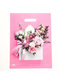 Розовый пакет с цветочным принтом и вырубной ручкой (40х31 см) - Сима-Ленд - купить с доставкой в Кисловодске