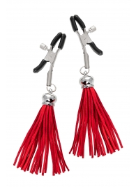 Зажимы на соски «Прищепки» с красными кисточками из замши - Pecado - купить с доставкой в Кисловодске