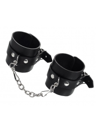 Черные однослойные наручники из натуральной кожи с цепочкой - Pecado - купить с доставкой в Кисловодске