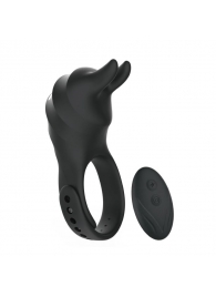 Черное эрекционное кольцо Usagi с ушками и пультом ДУ - BeYourLover - в Кисловодске купить с доставкой