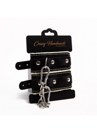 Черные скругленные наручники с мягкой бежевой подкладкой - Crazy Handmade - купить с доставкой в Кисловодске