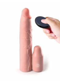 Телесная вибронасадка на член 3  Vibrating Mega X-tension with Remote - 22,9 см. - Pipedream - в Кисловодске купить с доставкой