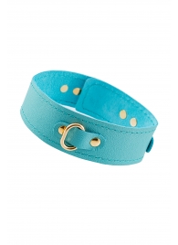Голубой кожаный однослойный ошейник с прошивкой - Pecado - купить с доставкой в Кисловодске