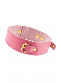 Розовый кожаный однослойный ошейник с прошивкой - Pecado - купить с доставкой в Кисловодске