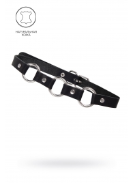 Черный кожаный чокер-ошейник с тремя кольцами - Pecado - купить с доставкой в Кисловодске