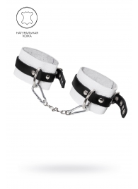 Бело-черные мягкие оковы с одним ремешком и люверсами - Pecado - купить с доставкой в Кисловодске