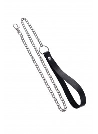 Поводок с ручкой из черной натуральной кожи и карабином для ошейника - Pecado - купить с доставкой в Кисловодске