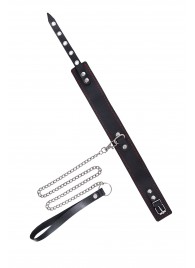 Кожаный двухслойный ошейник с красной строчкой и поводком - Pecado - купить с доставкой в Кисловодске