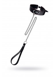 Кожаный двухслойный ошейник с красной строчкой и поводком - Pecado - купить с доставкой в Кисловодске