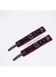 Черно-розовые кожаные оковы с розовой строчкой - Crazy Handmade - купить с доставкой в Кисловодске